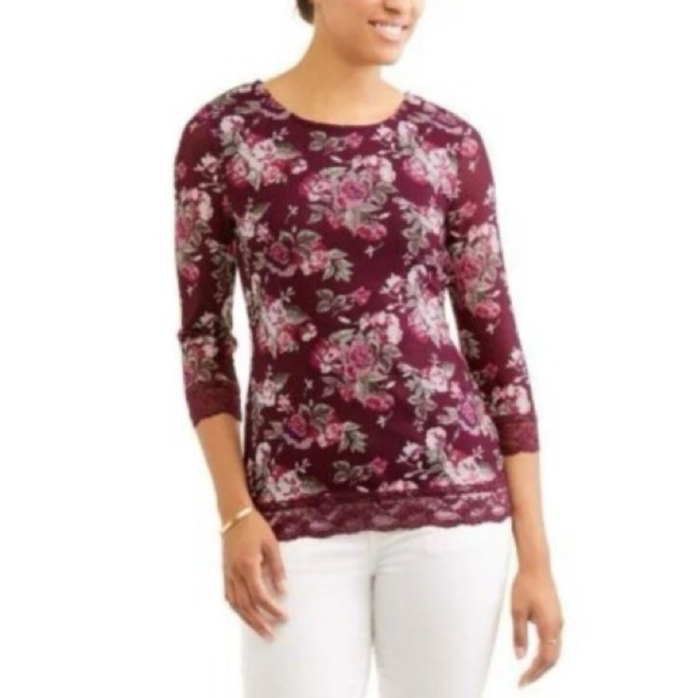 No Boundaries Floral Lace Trim Women's Top Size Large